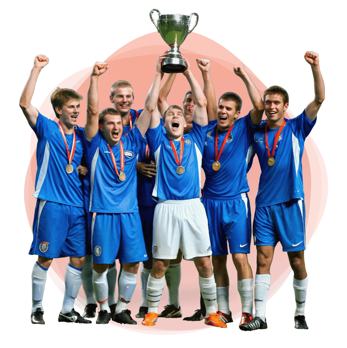 Soccer team celebrating victory