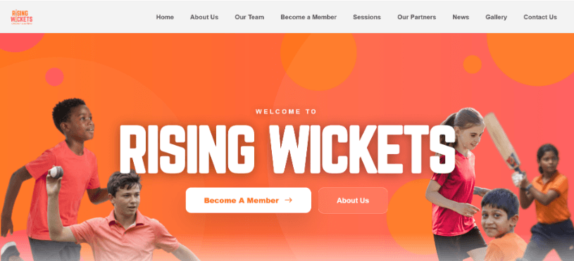 Rising Wickets Cricket Academy website built with Waresport